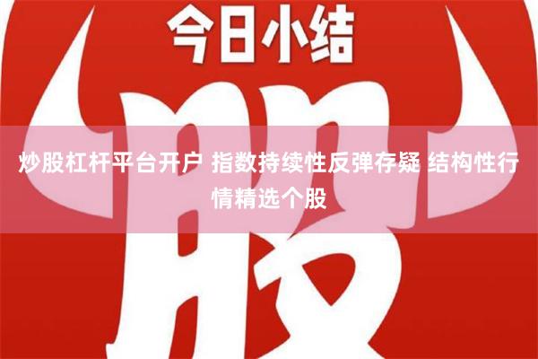 炒股杠杆平台开户 指数持续性反弹存疑 结构性行情精选个股